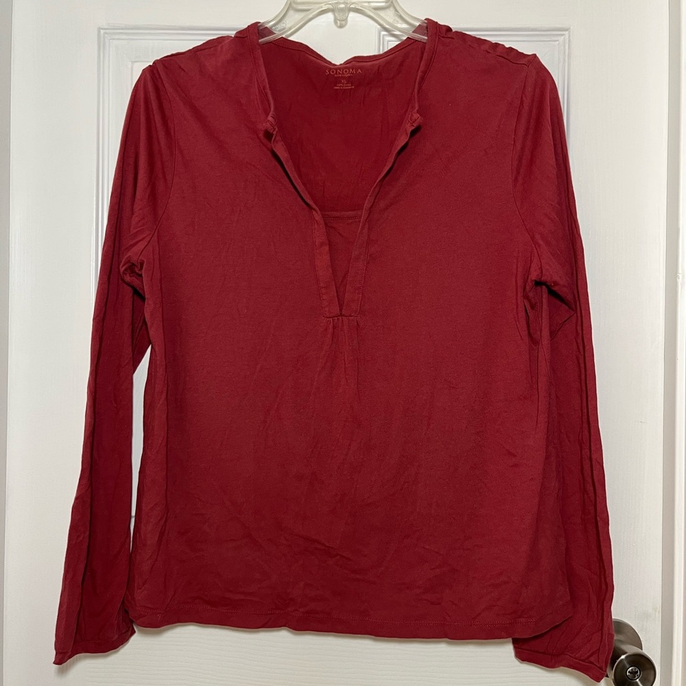 Sonoma Rust Color Cotton Long Sleeve Top